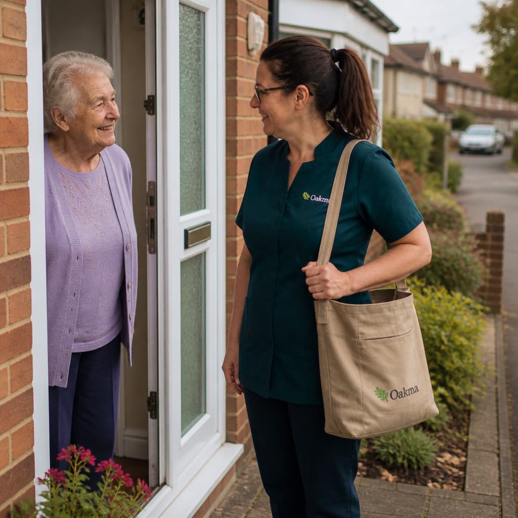 An Oakma carer arriving to support a client at their home in Telford